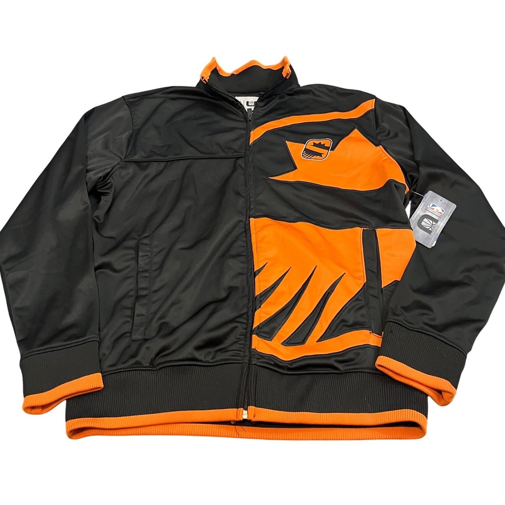 NBA Phoenix Suns Track Jacket Mens XL Black Orange Full Zip Graphic Back NWT